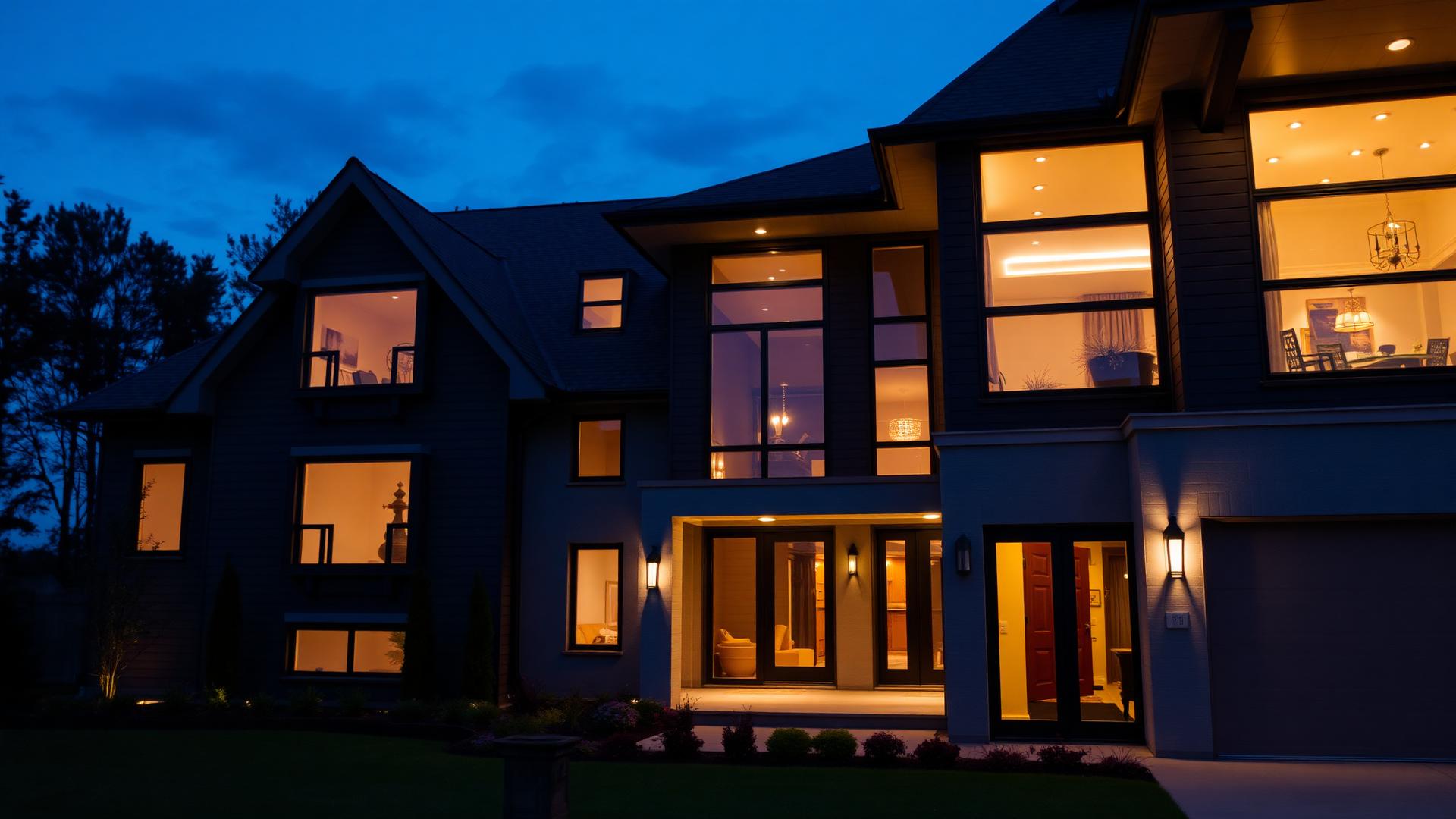 Elegant remodeled Michigan home at dusk
